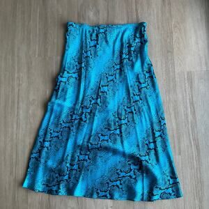 Karen Kane 100% Silk Vintage 2005 Midi Skirt Animal Print turquoise black Size M